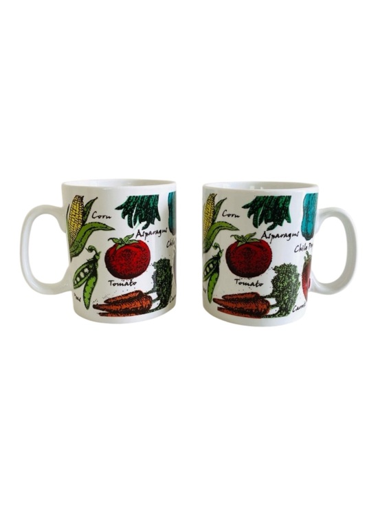 Other - Vintage 70s / 80s Jumbo Soup Mug Chili Oversized Vegetables Ceramic Set of 2